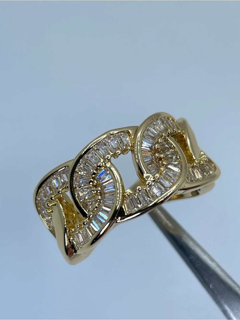 Swarovski Crystal Elements Diamond White Gold Art Deco Baguette Statement Ring